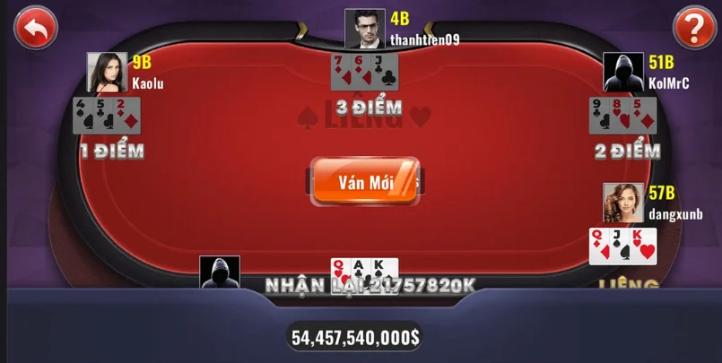 Các hành động trong game bài liêng