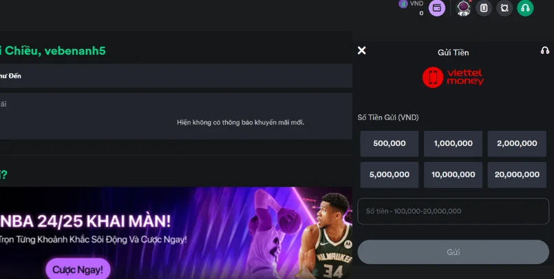 Lưu ý khi nạp tiền V9BET